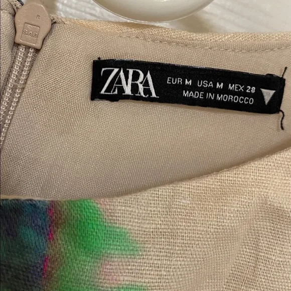 Zara Sleeveless Linen Blend Printed Ruched Mini Dress Size M - Picture 4 of 7